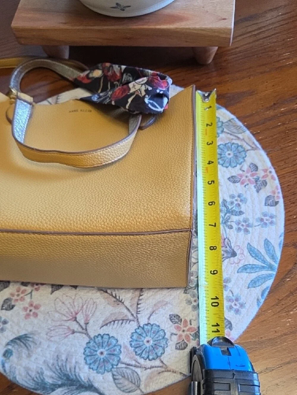 Anne Klein Mustard Yellow Pebbled Satchel with Scarf Accent